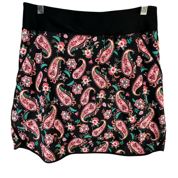Lands End Board Skort Womens 4 Black Paisley Floral Quick Dry Active Swim Skirt - Picture 2 of 13